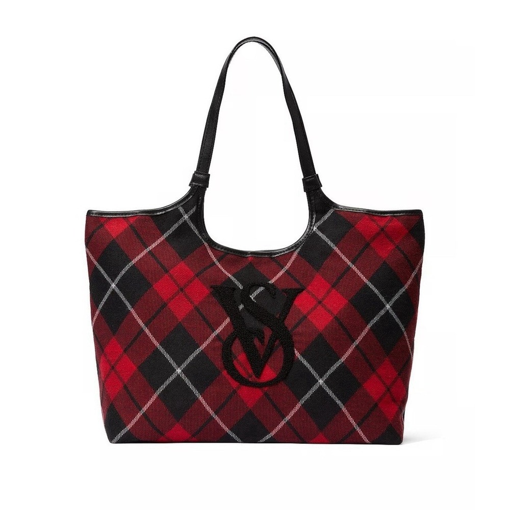 Victoria's Secret Red Black Plaid Weekender Tote Travel Bag NWT Chic